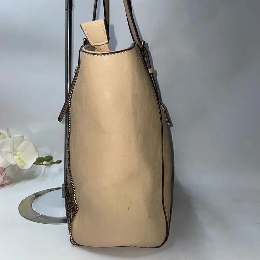 Charming Charlie Snakeskin Print Tote Bag Tan XLarge